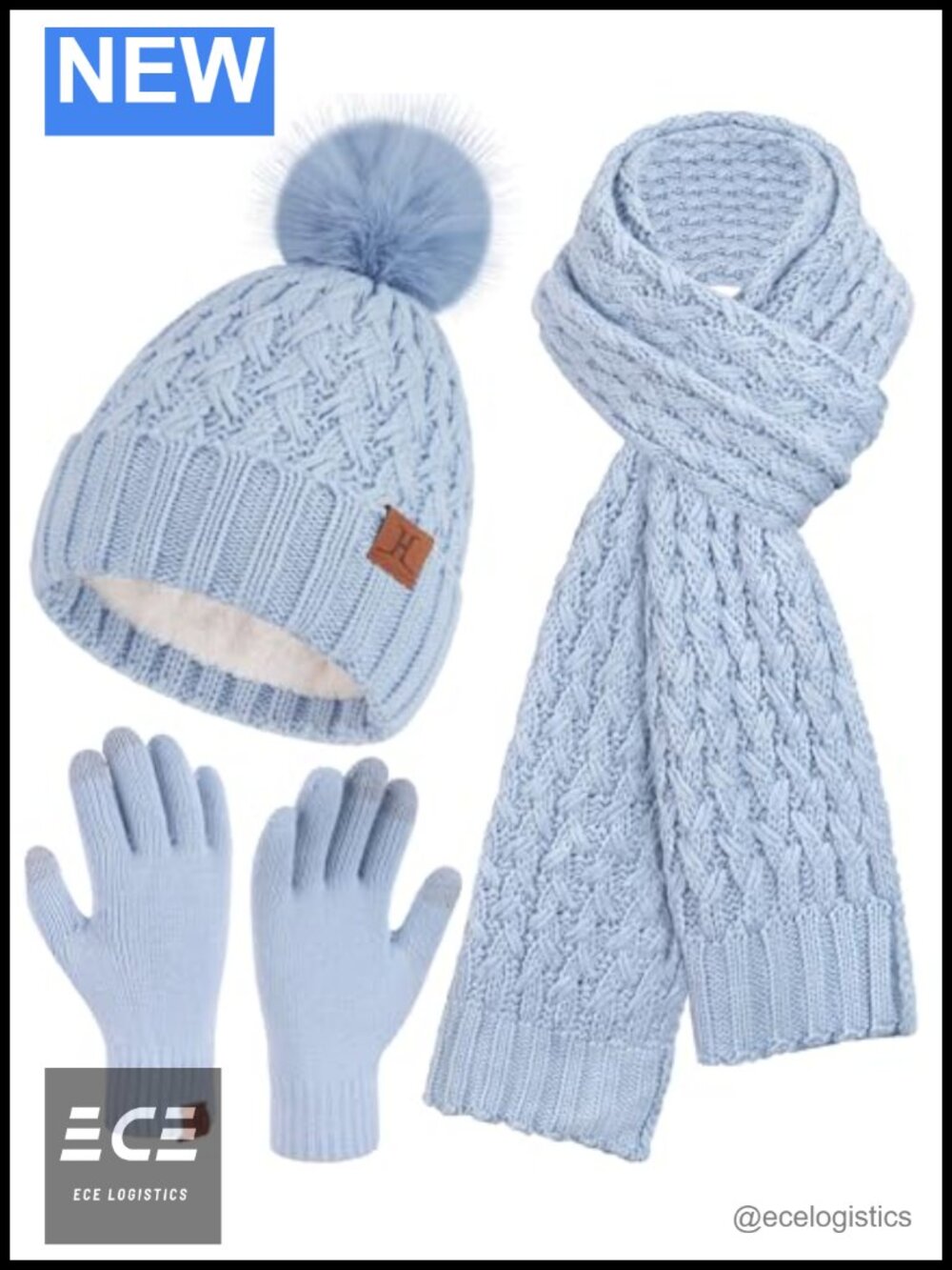 Womens 3-Piece Winter Beanie Scarf Touchscreen Gloves Set Acrylic Knit